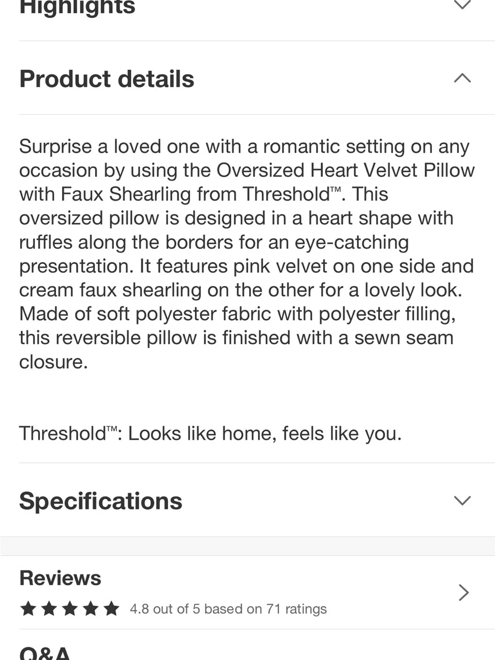 NWOT 💖 Oversized Heart Velvet Pillow with Faux Shearling Reverse Threshold